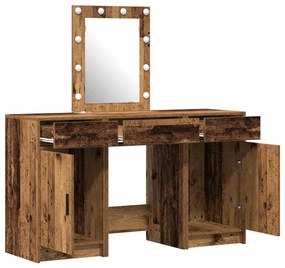 Conjunto de Mesa de Cômoda de 3 Peças com LED em Madeira de Engenharia