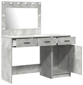 Conjunto de Mesa de Maquilhagem de 2 Peças Cinza Concreto com LED em M