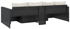 2 pcs conjunto lounge de jardim c/ almofadões vime PE preto