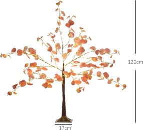 Árvore de Eucalipto Artificial 120 cm Árvore Artificial com 175 Luzes LED e Base Decoração Laranja e Castanho