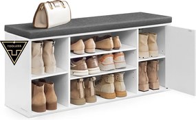 Banco para sapatos 30,5 x 104 x 48 cm (P x L x A) com espaço de arrumação e compartimentos abertos ajustáveis