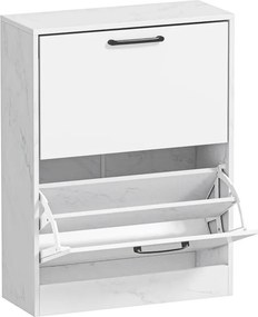 Sapateira Estreita 2 Portas de Alto Brilho 60x24x80 cm com Prateleiras Ajustáveis Design Mármore para 8 Pares de Sapatos  Branco