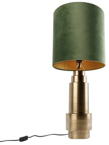 Tafellamp brons velours kap groen met goud 40 cm - Bruut Art Deco