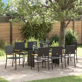 Conjunto de Jantar de Jardim vidaXL de 9 Peças Preto Polirattan