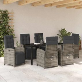 Conjunto de Jantar de Jardim com 7 Peças e Almofadas Cinza de Rattan P