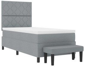 Cama Box com Colchão e Banco Cinza Claro 90x200 cm Tecido