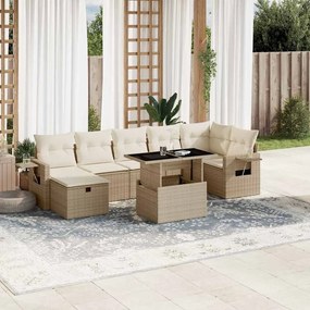 vidaXL 8 pcs conjunto de sofás p/ jardim com almofadões vime PE bege