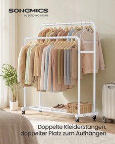 Guarda roupa Cabideiro 46,5 x 110 x 155,5 cm com rodas para arrumação flexível, branco mate