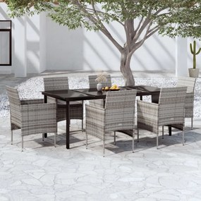 vidaXL 7 pcs conjunto de jantar p/ jardim c/ almofadões cinza e preto