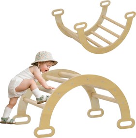 Arco de escalada infantil com baloico em madeira para uso interior, para meninos e meninas, bebés dos 18 aos 48 meses, madeira natural