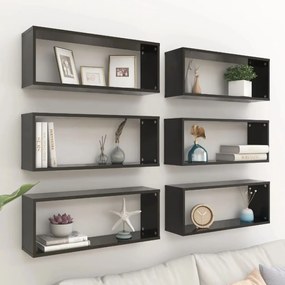vidaXL Prateleiras parede cúbicas 6 pcs deriv. madeira preto brilhante