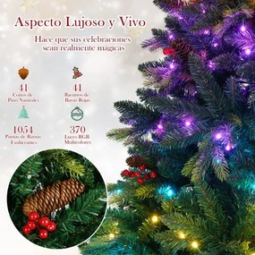 Árvore de Natal artificial pré-iluminada de 180 cm com controlo remoto 370 luzes RGB multicoloridas controladas por APP 1054 pontas verdes