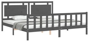 Estrutura de cama com cabeceira 200x200 cm madeira maciça cinza