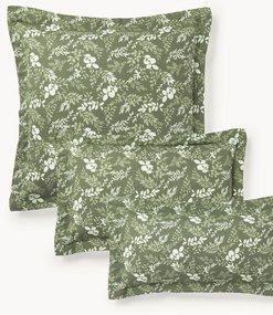 Fronha de almofada com rebordo em mistura de linho e algodão com padrão de folhas Pola