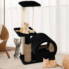 Árvore para gatos multinível com poste de sisal confortável casinha para gatos 56 x 40 x 92 cm Preto