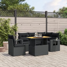 vidaXL 6 pcs conjunto sofás de jardim c/ almofadões vime PE preto