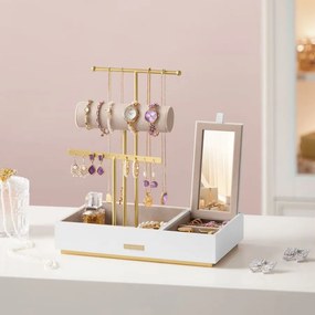 Suporte para joias com espelho 17 x 27 x 29 cm – ideia para presente, dourado e branco