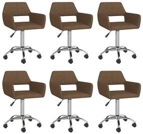 vidaXL Cadeiras de jantar giratórias 6 pcs tecido castanho