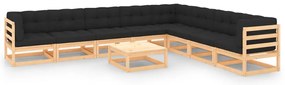 9 pcs conj. lounge jardim c/ almofadões antracite pinho maciço