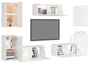 7 pcs conjunto de móveis de TV derivados de madeira branco