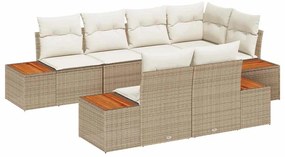 Conjunto de Sofá de Jardim com Almofadas Bege Rattan Acácia