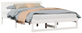 Estrutura de Cama Branca Madeira de Pinho Maciça 140 x 200 cm