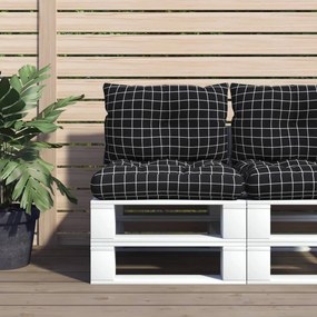 vidaXL Almofadões p/ paletes 2 pcs tecido oxford padrão xadrez preto
