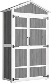 Outsunny Armário de Jardim Abrigo de Jardim Impermeável com Telhado Metálico Duas Portas para Ferramentas de Jardinagem 105x55x179 cm Cinza | Aosom Portugal