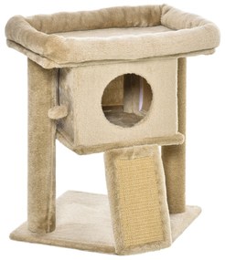 PawHut Árvore Arranhador para Gatos Pequenos Arranhador para Gatos com Poste de Juta Rampa Caverna e Bola Suspensa 40x40x57 cm Areia