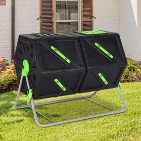 vidaXL Compostor giratório c/ compartimento duplo polipropileno 210 L