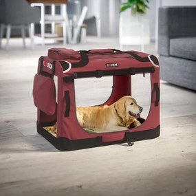 Transportadora para cães dobrável  L 70x52x50cm vermelho escuro