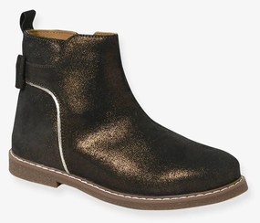 Botas em pele, com laço, para menina preto estampado