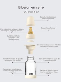 Biberão em vidro BIBS fluxo lento 120 ml marfim