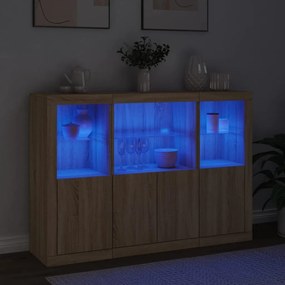 Aparadores c/ LEDs 3 pcs derivados de madeira carvalho sonoma