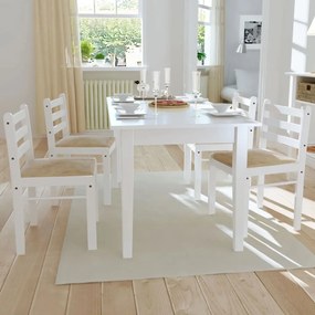242031 vidaXL Cadeiras de jantar 4 pcs seringueira maciça e veludo branco