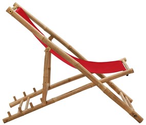 Espreguiçadeira de bambu e lona vermelho