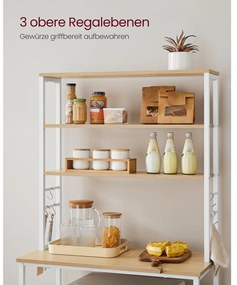 Armário de cozinha com prateleiras e ganchos Design industrial 40 x 80 x 167 cm Cor de carvalho + branco