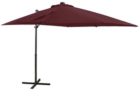 Guarda-sol de jardim com poste e luzes LED 250 cm bordô