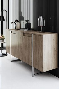 Conjunto de Mobiliário de Sala de Estar Luxe – Nogueira e Prateado – M