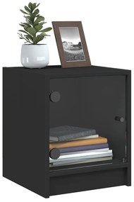 Mesas de cabeceira c/ portas de vidro 2 pcs 35x37x42 cm preto