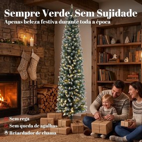 Árvore de Natal Estreita Pré-iluminada 180 cm, LEDs de Dupla Cor, Efeito Nevado, Comando, 11 Modos, 351 Pontas, 170 LEDs, Verde/Branco