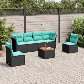 vidaXL 7 pcs conjunto de sofás p/ jardim c/ almofadões vime PE preto