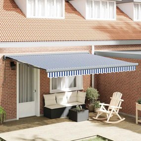 vidaXL Toldo Retrátil Manual Azul e branco 400 × 300 cm Tecido, Metal