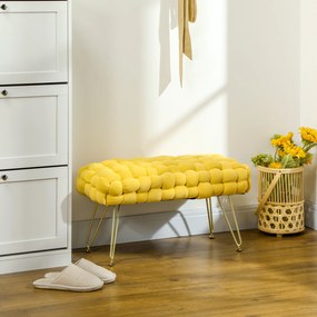 Apoio para os Pés Sala de Estar em Veludo com Pés de Metal e Assento Acolchoado para Dormitório Entrada 76x38x41,5 cm Amarelo