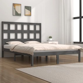 vidaXL Estrutura de cama pequena casal 120x190 cm pinho maciço cinza