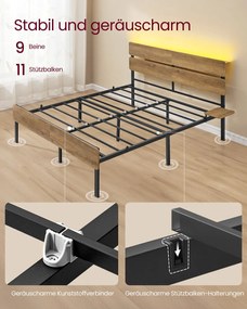 Estrutura de cama de casal 140 x 200 cm com iluminação (COLCHÃO NÃO INCLUIDO) castanho natural