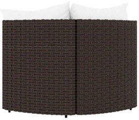 Sofás de canto para jardim com almofadões 2pcs vime PE castanho
