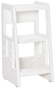 HOMCOM Torre de Aprendizagem para Crianças Banco Infantil com Altura Ajustável em 3 Posições e Plataforma Antiderrapante para Cozinha Sala de Jantar Casa de Banho 47x47x90cm Branco