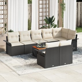 Conjunto de Sofá de Jardim com 9 Peças e Almofadas Rattan Preto Acácia