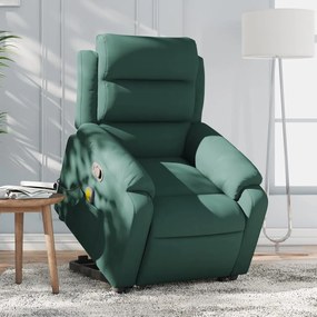 vidaXL Poltrona elevatória de massagens veludo verde-escuro
